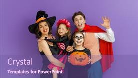  Presentation with purple wall - Audience pleasing presentation design consisting of mother-father-and-their-kids backdrop and a violet colored foreground