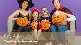  Presentation with purple wall - Slide deck featuring mother-father-and-their-kids background and a coral colored foreground