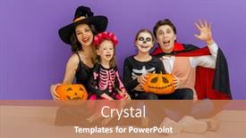  Presentation with purple wall - Slide set having mother-father-and-their-kids background and a coral colored foreground