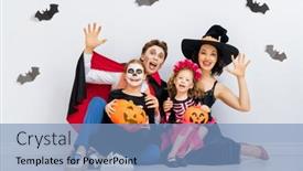  Presentation with happy kids - Amazing slide set having mother-father-and-their-kids backdrop and a teal colored foreground