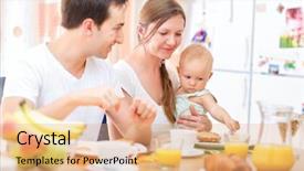  Presentation with family as institution - Cool new presentation design with mother father baby - family breakfast backdrop and a coral colored foreground