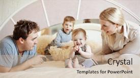  Presentation with family teens and children - Beautiful slides featuring mother father baby - happy family with children backdrop and a coral colored foreground