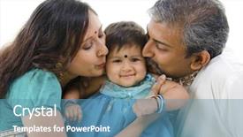  Presentation with kiss - Audience pleasing slides consisting of mother father baby - indian parents giving their daughter backdrop and a teal colored foreground