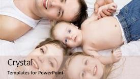  Presentation with displaying a happy mother cudd - Beautiful slide deck featuring mother father their five years backdrop and a coral colored foreground