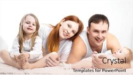  Presentation with displaying a happy mother cudd - Audience pleasing theme consisting of mother father their five years backdrop and a coral colored foreground