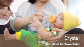  Presentation with baby milk - Amazing PPT theme having mother feed milk to baby backdrop and a coral colored foreground