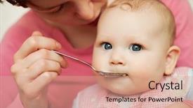  Presentation with baby food - Beautiful slides featuring mother feeding baby food backdrop and a coral colored foreground