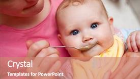 Presentation with baby food - Audience pleasing slide set consisting of mother feeding baby food backdrop and a coral colored foreground