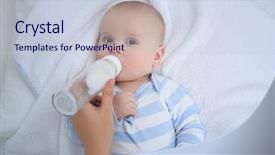  Presentation with baby bottle - Amazing PPT theme having mother feeding baby from bottle backdrop and a lemonade colored foreground