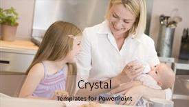  Presentation with mother baby - PPT layouts consisting of mother feeding baby in kitchen background and a soft green colored foreground
