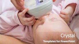  Presentation with milk baby - Beautiful presentation theme featuring mother feeding baby with milk bottle in living room at home backdrop and a coral colored foreground