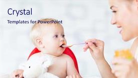  Presentation with spoon - Slide set featuring mother feeding baby with spoon background and a sky blue colored foreground