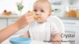  Presentation with spoon - Amazing PPT theme having mother feeding baby with spoon backdrop and a lemonade colored foreground