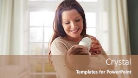  Presentation with baby bottle - Presentation design enhanced with mother feeding newborn baby from bottle at home background and a coral colored foreground