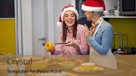  Presentation with help family - PPT theme with mother-getting-help-from-daughter background and a gold colored foreground