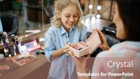  Presentation with nail salon - PPT theme featuring mother-gives-daughter-nail-polish background and a coral colored foreground
