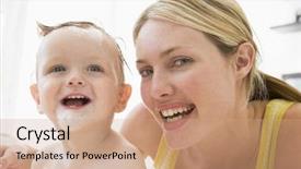  Presentation with baby bath - Amazing slide deck having mother giving baby bubble bath backdrop and a coral colored foreground