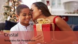  Presentation with christmas presents - Slide set featuring mother giving christmas presents background and a red colored foreground