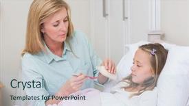  Presentation with daughter mother - Beautiful presentation theme featuring mother giving her daughter cough medicine in bed backdrop and a lemonade colored foreground