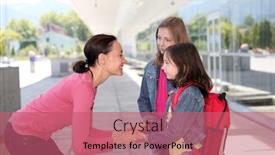  Presentation with goodbye - Colorful slides enhanced with mother giving kiss goodbye to children backdrop and a coral colored foreground