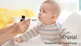  Presentation with mother baby - Presentation having mother giving medicine for baby background and a soft green colored foreground