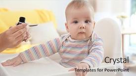  Presentation with mother baby - Theme featuring mother giving medicine for baby background and a soft green colored foreground