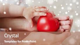  Presentation with family holding hands - PPT layouts having mother hands holding red heart background and a coral colored foreground