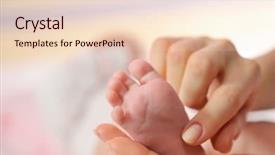  Presentation with mother baby - Audience pleasing PPT theme consisting of mother hands holding tiny baby backdrop and a  colored foreground