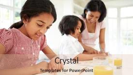  Presentation with helping hands children - Slide deck having mother helping children with homework background and a coral colored foreground