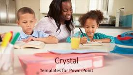  Presentation with homework - Slide set enhanced with mother helping children with homework background and a lemonade colored foreground