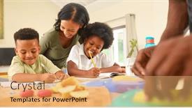  Presentation with homework - Slide set featuring mother-helping-children-with-homework and a coral colored foreground