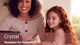  Presentation with using digital tablet - Audience pleasing PPT theme consisting of mother-helping-daughter-with-homework backdrop and a red colored foreground