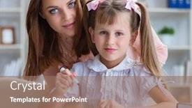  Presentation with homework - Colorful presentation theme enhanced with mother-helping-her-daughter backdrop and a coral colored foreground