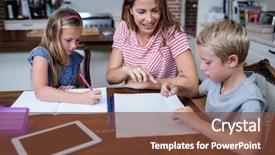  Presentation with homework - Audience pleasing presentation theme consisting of mother helping kids with their backdrop and a tawny brown colored foreground