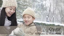 Presentation with snow - Audience pleasing slide deck consisting of mother helping son make snow backdrop and a light gray colored foreground