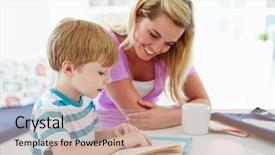  Presentation with homework - Beautiful slide set featuring mother helping son with homework backdrop and a coral colored foreground