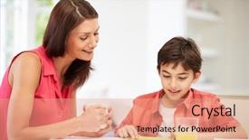  Presentation with homework - Beautiful slides featuring mother helping son with homework backdrop and a coral colored foreground