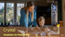  Presentation with homework - PPT theme enhanced with mother-helping-son-with-homework background and a tawny brown colored foreground