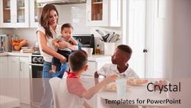  Presentation with mother baby - Beautiful slide deck featuring mother holding baby stands backdrop and a coral colored foreground