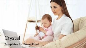  Presentation with working mother - Slide deck consisting of mother holding baby while work background and a lemonade colored foreground