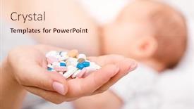  Presentation with newborn baby - Slide deck consisting of mother-holding-handful-of-pills background and a lemonade colored foreground