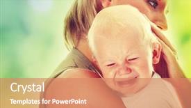  Presentation with baby crying - Presentation design enhanced with mother holding her crying baby background and a coral colored foreground