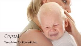  Presentation with baby crying - Amazing presentation theme having mother holding her crying baby backdrop and a coral colored foreground