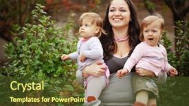  Presentation with mother twins - Beautiful slides featuring mother holding her little twin backdrop and a tawny brown colored foreground