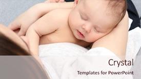  Presentation with newborn - Colorful slides enhanced with mother holding sleeping newborn closeup backdrop and a  colored foreground