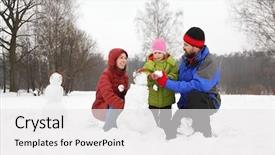  Presentation with winter family - Beautiful theme featuring mother hood - family from three persons plays backdrop and a white colored foreground