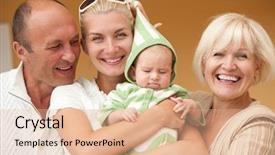  Presentation with moslem family - Presentation theme featuring mother hood - happy family outdoors background and a  colored foreground