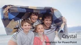  Presentation with winter family - Cool new PPT layouts with mother hood - portrait of happy family backdrop and a  colored foreground