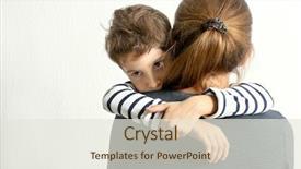  Presentation with light coloreds - Slides with sad family - mother hugging cute little boy background and a sky blue colored foreground
