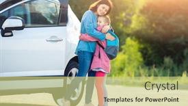  Presentation with lessons learned - Slide deck with mother-hugging-schoolgirl-after-lessons background and a yellow colored foreground